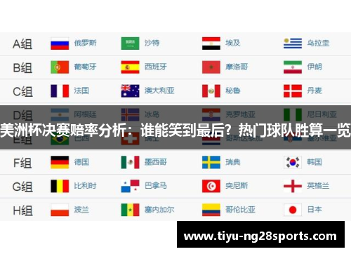 美洲杯决赛赔率分析：谁能笑到最后？热门球队胜算一览