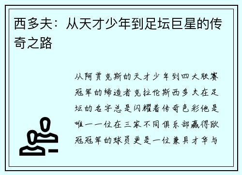 西多夫：从天才少年到足坛巨星的传奇之路